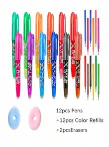 4/8/12/24pcs Energetic Erasable Ballpoint Pens, Creative Erasable Gel Pens, Twist-Erase Ballpoint Pen Refills, 0.7mm Smooth Writing Ballpoint Pens In Assorted Colors, Ideal For School Work, Office, Back To School Supplies