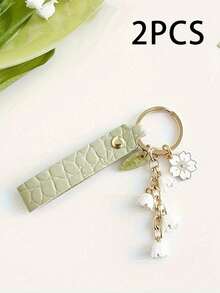 铃兰花钥匙扣情人节礼物绿色女士钥匙扣 PU 皮革汽车钥匙扣配件礼物，包包吊坠，可挂在背包、手提包、单肩包、购物袋、汽车钥匙、门钥匙、手机配件上 - 彩色 - 查看 11