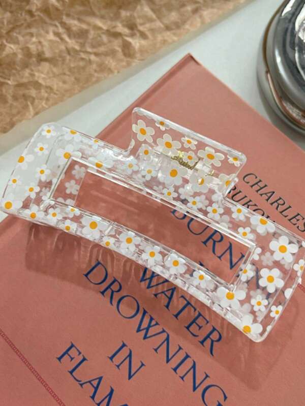 1pc Women Large 4.33in/11cm Plastic Floral Print Hair Claw Clip, Elegant Fashion Accessory For Casual, Party, Commute, Travel, Washing Face/Hair, Styling - Versatile Summer Hair Clips Hair Jaw Clip Hair Clamps Hair Clutch Hair Catcher Clip