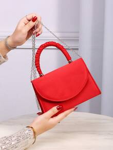 Glamorous,Elegant,Exquisite White Wedding Bag Ruffled Handle Flap Square Bag Dinner Bag,Evening Bag For Party Girl,Woman,For Female Perfect For Party,Wedding,Prom,Dinner/Banquet,For Best Gift For Women - Red - View 4