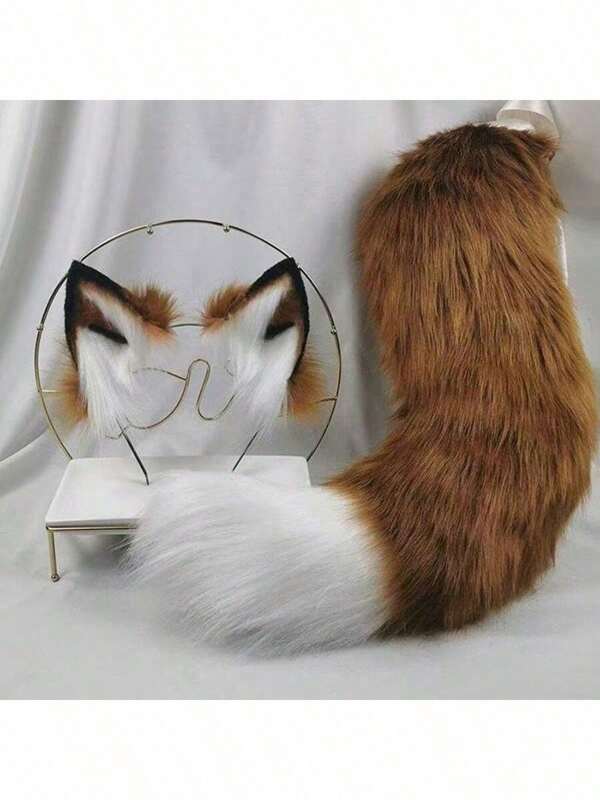 1 Pezzo Fascia per capelli con orecchie da volpe e coda di volpe, accessorio per costume, articolo intimo, fascia e coda in pelliccia animale, decorazione pasquale, forniture per feste di Ognissanti