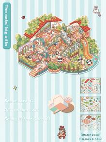 2pcs/1pc Large Size 3-Layer Decorative DIY Landscape Stickers, 3D Miniature House Micro-Scene Stickers For Children DIY Scrapbooking Toys, Landscape Stickers, Scene Stickers, Handbook Stickers, Reusable In Multiple Sizes