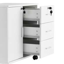 CLIPOP Mobile File Cabinet, Wooden Lockable 3 Drawer Lateral Filing Cabinet W/ 1 Closed Storage And Rolling Wheels, Home Office Printer Stand A4, Letter Sized Documents, Rustic Brown, 60 X 40 X 57 Cm