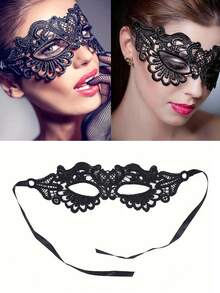 10 Peças Máscaras de Renda Preta Vazada Simples e Sexy para Baile de Máscaras, Carnaval, Festa, Roleplay, Desfile de Moda, Casamento, Eventos com Máscaras - Preto - Visão 3