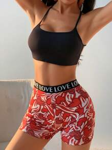 3 PCS Women's Sexy Heart Print Boxer Shorts High Waist Seamless Panties Letter Belt Briefs Tummy Control &Butt Lifter Stretch Sports Underwear