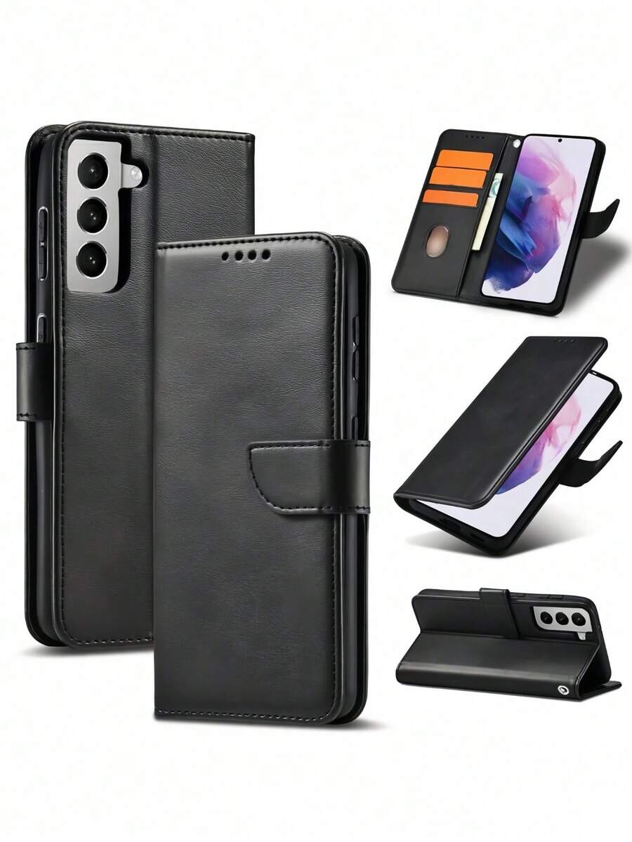 1pc Multifunctional Magnetic Wallet Phone Case Compatible With Samsung Galaxy S21 Ultra, Galaxy S25 Ultra, Spark Go 2025, 2024, 2023, 16, Fashionable Protective Cover With Card Slots And Stand Feature Compatible With IPhone - Black - View 1