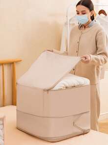 1pc Large Capacity Expandable Compression Storage Bag, Polyester Foldable Comforter Storage Bag With Zipper, Portable Collapsible Clothes Storage Box For Bedding, Blankets And Garments, Space-Saving Travel Packing Cube - Multicolor - View 7