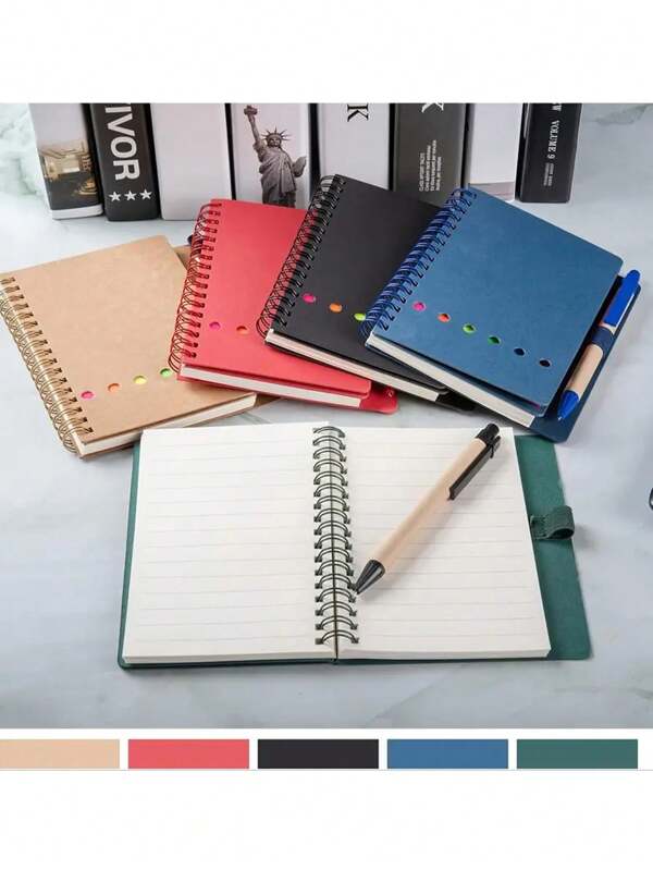 دفتر حلزوني مع مشبك قلم، ملاحظات لفهرس مدمج، مناسب للمدرسة والمكتب وتعليم الطلاب، علامات تبويب ملونة، دفتر ملاحظات صغير