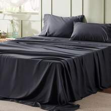 Juego de Sabanas, Paquete de 4 Piezas, Sabana Ajustable para Cama Matrimonial, Material Suave, Transpirable y Refrescante, Diseño Elegante, Fácil de Lavar - Gris Oscuro - Ver 2