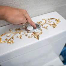 Gold Vintage Floral Toilet Seat Decal - Self-Adhesive Bathroom Wall Sticker With Intricate Embossed Design, Matte Finish, Elegant Home Surface Decoration, Elegant Home Decor | Vintage Floral Decoration | Matte Decals, Bathroom Decor And Accessories Bathroom Accessories Bathroom Organizer Fall Decor Back To School