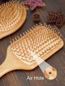1 把竹制气垫梳，大/中号，带防滑手柄，天然竹制气垫梳，易于梳理头发，男女通用，便携式梳子，按摩头皮，万圣节礼物，圣诞节礼物 - 杏色 - 查看 5