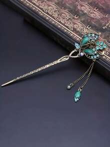 1pc Vintage Palace Retro Style Butterfly Shaped Hair Clip With Rhinestone Design, Alloy Metal Material, Hair Accessory - Multicolor - View 5