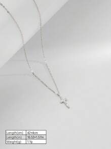 1pc S925 Silver Plated Gold Mini Inlaid Zirconia Cross Necklace, Delicate Collarbone Chain, Suitable Gift For Girlfriend