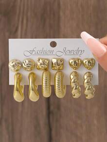 12pcs Classic Geometric Style Earring Set For Women, Lightweight CCB Material Earrings, Golden Heart-Shaped Stud Earrings, Suitable For Daily Life And Dates, Ideal Gift For Young Girls - Gold - View 1