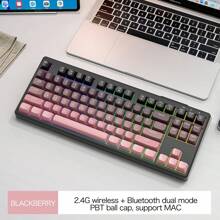 FREEWOLF Clavier de jeu sans fil FREEWOLF M87 avec sensation mécanique et silencieux, rétroéclairage RVB, mode double Bluetooth/2,4 GHz, touches PBT dégradées, conception ergonomique, clavier compact 75% pour /WIN/PC
