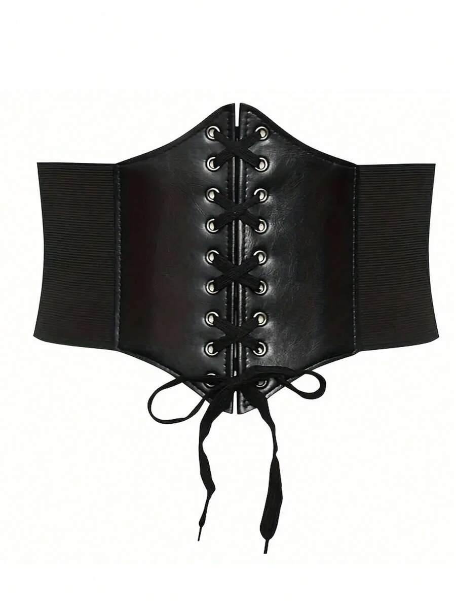 1pc Women's Solid Black Tie-Up Waist Belt, Suitable For Daily Outfit And Halloween Women Corset Belt For Dress,Waist Trainer Waist-Shaping For Waist Slimming And Tummy Control