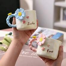 Sanrio 2 piezas Taza de cerámica con relieve en forma de girasol, taza de agua creativa para el hogar