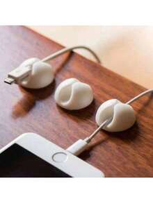 2 piezas de sujetacables de escritorio para organizar cables de datos/auriculares/carga, soporte de cables de mesita de noche, de vuelta a la escuela - Blanco - Ver 5