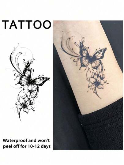 1Pc Butterfly Temporary Tattoos Waterproof Sweatproof Last For 1-2 Weeks Realistic Herbal Juice Anti-Friction Non-Reflective Faux Black Fake Tattoos For Woman And Men Tattoo Stickers For Arm, Chest, Leg, Abdomen, Waist Modernist Body Art