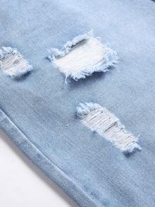 Teen Boys' Casual Distressed Ripped Light Color Denim Jeans, Street Style