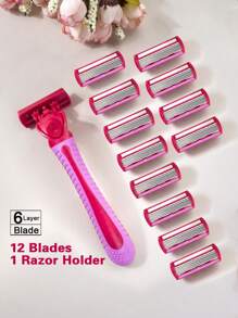 Lâmina de Barbear Manual Feminina para Remoção de Pelos do Corpo e Maiô Bikini, Lâmina de Aço Inoxidável de 6 Camadas, Lâmina de Segurança Substituível