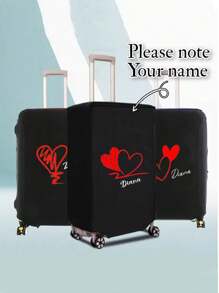 Customized Name Letter Pattern Luggage Protective Cover Dust Cover Anti-Scratch Protective Cover, Black Elastic Luggage Cover Suitable For 18-32 Inch Fashion Trolley Case Thickened Elastic Dust Bag Travel Accessories