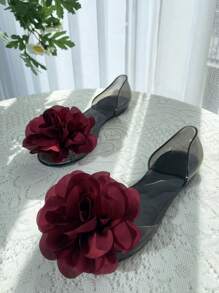 Jelly Flower Sandals For Women, Peep Toe Transparent Plastic Non-Slip Flat Shoes, Fashion Korean Style Casual Shoes, Spring/Summer