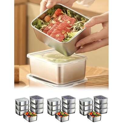 Stainless Steel Food Storage Container With Flip Lid, Kitchen Airtight Canister, Leak-Proof & Stackable, Suitable For Kitchen Storage, Outdoor Camping, Family Gatherings, Office And School