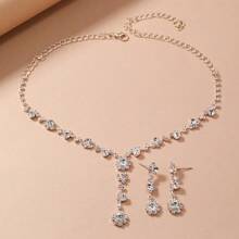 Luxuriöses Strass-Halsketten- und Ohrringset, elegantes Braut-Zubehör, Hochzeitsschmuck, Party- und Bankett-Schmuck