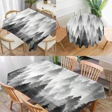 1pc Geometric Forest Themed Tablecloth, Modern Polyester Rectangle/Round Waterproof Tablecloth With Digital Printing, Suitable For Living Room, Home, Outdoor Dining, Small Round Table - Multicolor - View 3
