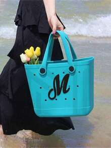 1pc Black Letter Beach Bag Accessory Decoration Pendant Insert Pocket Accessory, Letter A-Z, Suitable For Women's Rubber Beach Tote Bag, EVA Bag, Personalized Handbag, 3D Letter DIY Bag, Y2K Sticker - Black - View 3