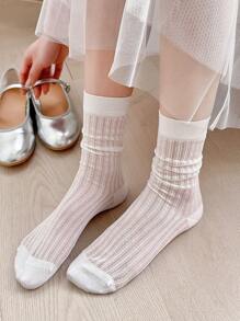 1 Pair Women's Solid Color Mesh Socks, Fashion Thin Breathable Versatile Candy Color Over-The-Knee Socks