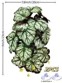 Reptile Plants For Terrariums, Amphibian Habitat Decorations, Artificial Hanging Plants With Suction Cups, Artificial Plants For Gecko Color-Changing Dragon Snake Turtle Tank Accessories