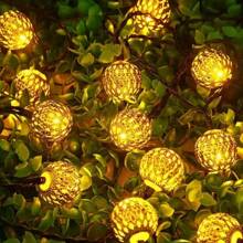 Luzes de Corda em Formato de Bola Marroquina com Energia Solar, Bateria de Ni-MH, Removível, para Jardim Externo, Pátio, Casa e Decorações Festivas - Ideal para Casamentos, Aniversários, Halloween, Natal