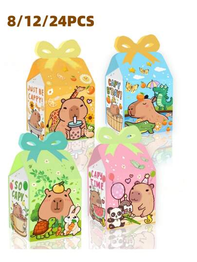 8/12/24pcs Paper Packaging Box Capybara Pattern Gift Box Baking Food Packaging Box Cute Packaging Box Gift Box Capybara Theme Birthday Party Gift Box Candy Box