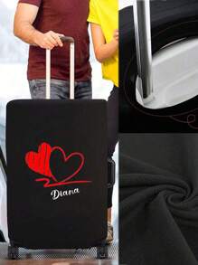 Customized Name Letter Pattern Luggage Protective Cover Dust Cover Anti-Scratch Protective Cover, Black Elastic Luggage Cover Suitable For 18-32 Inch Fashion Trolley Case Thickened Elastic Dust Bag Travel Accessories