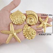 5 Stücke Edelstahl Ozean Themen Anhänger Sortiment - Seestern, Muschel, Schildkröte, Hai, Fisch, Delfin, Seepferdchen. Geeignet für Armband, Halskette, Knöchel, Ohrring Schmuck DIY, Vintage, Strand, Party Elemente, 18 Karat vergoldet