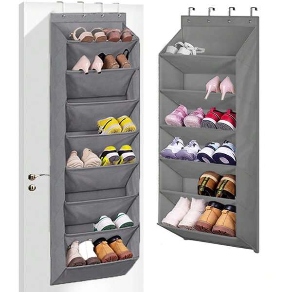 1 Stück/2 Stück Über-Tür Schuhorganizer, 6-stufiges/8-stufiges hängendes Schuhgestell, für mehrere Paar geeignet, große tiefe Taschen, geeignet für Schrank, Wohnheim, Wohnmobil, schmale Türen - Grauer Über-Tür Schuhbeutel mit großen tiefen Taschen