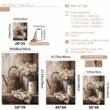 1 pièce Œuvre florale de style ferme rustique sans cadre - Marguerites blanches avec un bidon en fonte vintage, décoration murale en bois pour salon, chambre, bureau, etc. - Cadre en pin, cadeau parfait pour les vacances, affiches, décorations murales, décorations de pièce, moderne, botanique