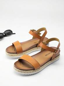 Women's Wedge Sandals Low Heel One-Strap Ankle Strap For Dress Vacation, Wedding,Beach Commuting Summer Flat Sandal  CAMEL Shoes - 駝色 - 查看 5
