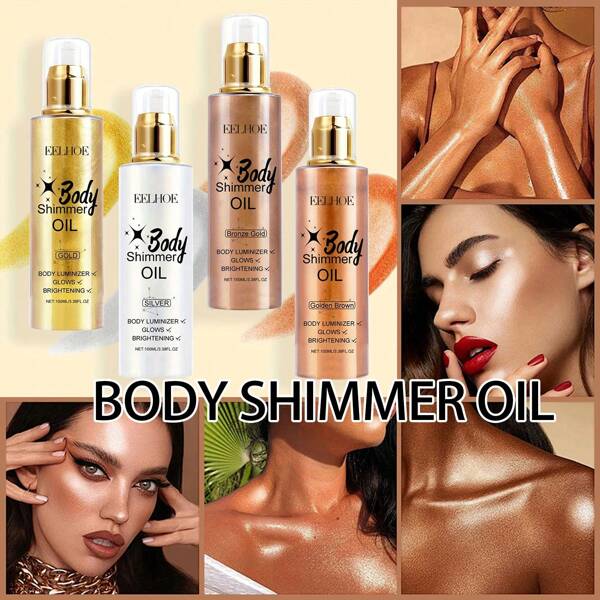 100ml Body Highlighter Oil - Face & Body Shimmer Powder Makeup Enhancer Radiant Glow Diamond Skin Highlighter Liquid, Sexy Shimmery Beach Glow Oil