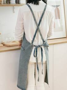 1pc Denim Apron, Extra Long Tie Strap, Unisex Home Kitchen, Work, Japanese Style Bib Apron