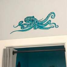 [Vibrant Blue Octopus Decor] Iron Vibrant Blue Octopus Metal Wall Art - Tropical Ocean & Beach-Themed Decor For Indoor & Outdoor Spaces Room Decor Bedroom Decor Home Decor Wall Decor Kitchen Decor