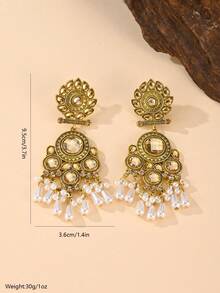 Pendientes con colgante de perla falsa con forma de lágrima, joyería de estilo retro con incrustaciones de strass, adecuada para uso diario, bodas y fiestas de mujeres