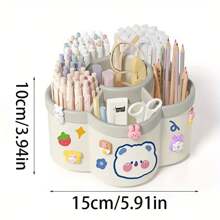 Rotating Desk Organizer, Multi-Compartment Storage Caddy For Stationery, Makeup Brushes, Lipsticks, Eyebrow Pencils - Durable PP Material, Fragrance-Free, Ideal For Dorms And Office Desk Organization