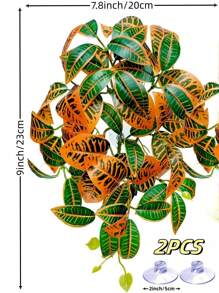 Reptile Plants For Terrariums, Amphibian Habitat Decorations, Artificial Hanging Plants With Suction Cups, Artificial Plants For Gecko Color-Changing Dragon Snake Turtle Tank Accessories