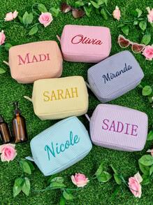 Custom Makeup Bag, Bridal Shower Gift, Personalized Bridesmaid Gifts, Wedding Gift, Travel Toiletry Bag, Cosmetic Bag, Birthday Gift For Her, Personalized Cosmetic Bag, Monogrammed Toiletry Bag Leisure, Basics, Casual, Soft, Unique, Customized, Personalized, Custom, Ideal Gifts For Her, Girlfriend, Her, Boyfriend, Friends, Easy Comfort