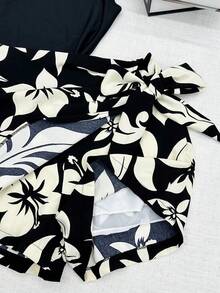 AMYLAN FASHION Women's Set Of Suplex Bodysuit + Skirt With Printed Shorts With Lining - Đen và trong suốt - Xem 3