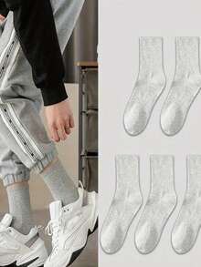 5 Pairs Men's Mid-Calf Socks, Sports/Business Casual Style In Black, White, Gray, All Season - Multicolor - View 6