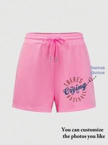 Customized Women's Sports Shorts - Add Your Text And Photos (M Famous Quotes/Funny Sentences/Landscapes/Badges/Couple Photos/Family Photos/Selfies/Pets), You Can Choose The Font And Color, Suitable For Summer Travel, Girlfriend Gifts, Women's Sports Shorts